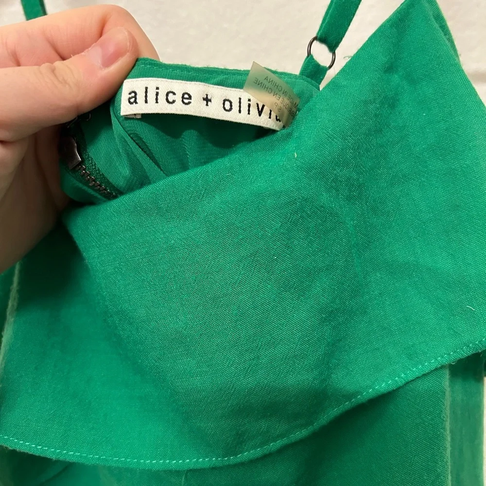 Alice + Olivia Etta Ruffle Mini Dress in Kelly Green - Picture 7 of 9